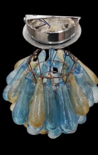 Lampadario Murano Vintage in Vetro Soffiato – Gocce Blu e Ambra – 1 Luce Central - Bild 2 von 8