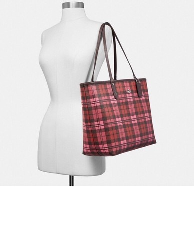 NWT 100% Authentic Coach F22247 Reversible City Tote Handbag Purse Shadow Plaid - Picture 3 of 4