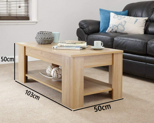 Wooden Coffee Table Lift Top Up With Storage Shelf Living Room Furniture Oak - Picture 2 of 6