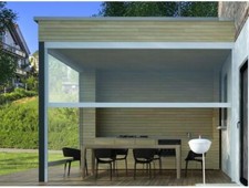 TENDA ERMETICA IN CRISTAL TRASPARENTE CON CASSONETTO E GUIDE LATERALI ANTIVENTO