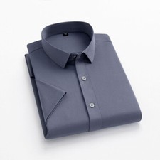 New Men's Dress Shirts Short Sleeves Formal Business Slim Elastic Casual Shirts