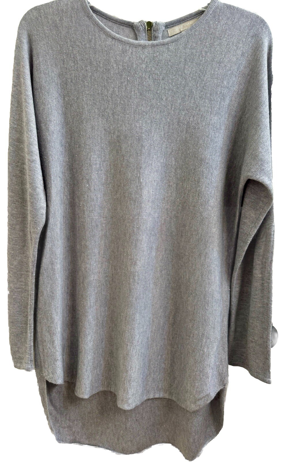JOAN VASS STUDIO Size (L)  Cashmere Blend Tunic Sweater Heather Gray Back Zipper