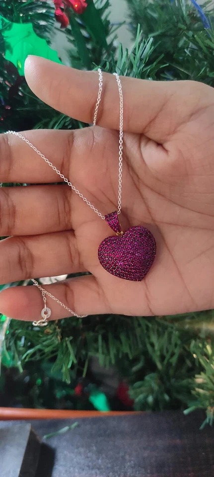 2Ct Round Cut Lab-Created Red Ruby Heart Cluster Pendant 14K Yellow Gold Plated - Image 2 of 4