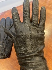 Vintage Luvalia Black Soft Leather Gloves Hand Stitched European 1950s 1960s 70s