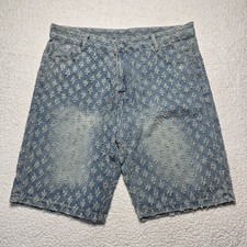 Dudada Unisex Distressed Tufted Denim Shorts Light Blue Streetwear Y2K Style 3XL