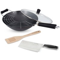 Ken Hom Wok & Glasdeckel 31 Cm Induktion Antihaft Karbon Stielwok Mit Hackmesser