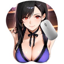 3D Anime Mouse Pad, Wrist Rest Anti-Slip, Oppai Ergonomic Gaming Mat, Tifa