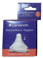 Lansinoh NaturalWave AVS Silicone Nipples 3m Medium Flow Anti-Colic 2 Ct NEW