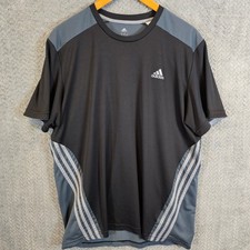 Adidas Climalite Mens XL Black Grey Mesh Athletic Training T-Shirt 3-Stripe