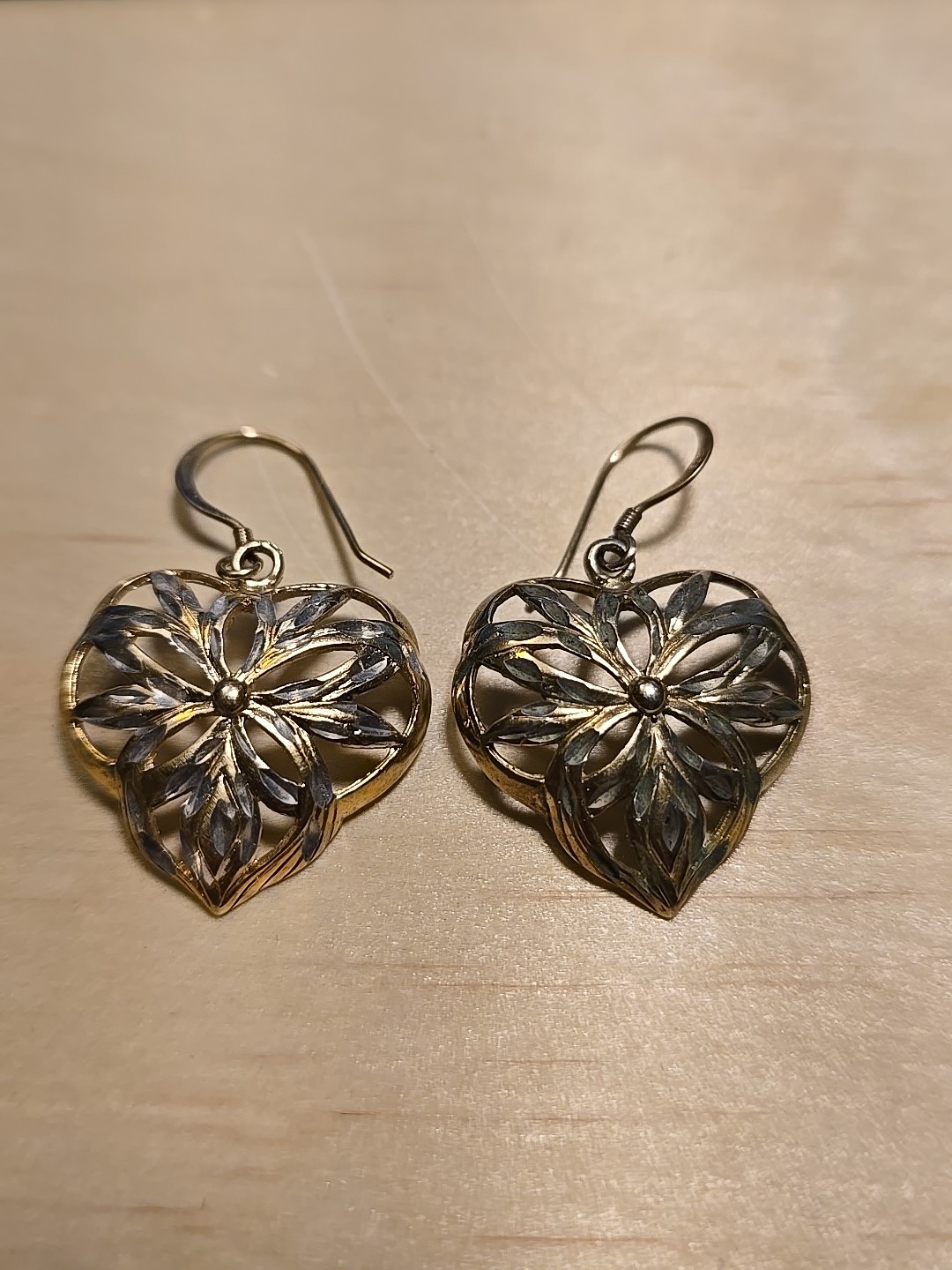 Vintage 925 Sterling Silver Gold Vermeil Heart Da… - image 1