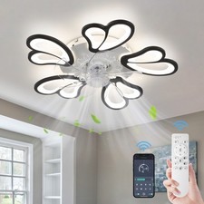 25.5" Bladeless Ceiling Fan w/ Light Remote, Low Profile LED Flush Mount Black