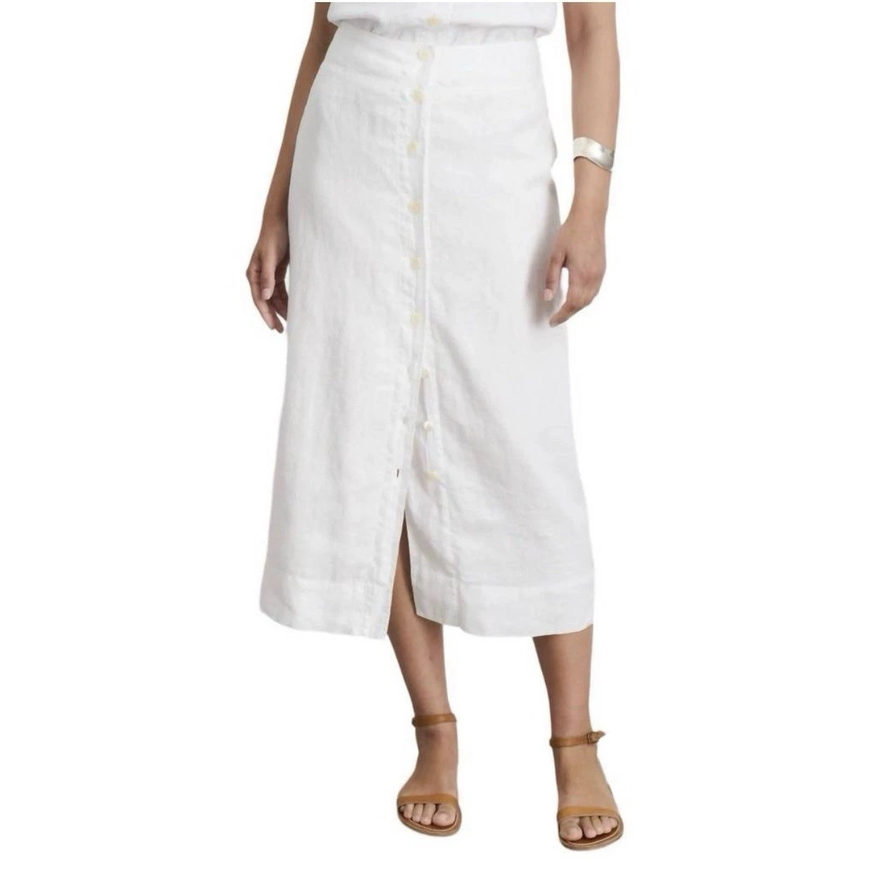 Alex Mill Zoe Midi Skirt White 100% Linen Button Down Womens Size XS