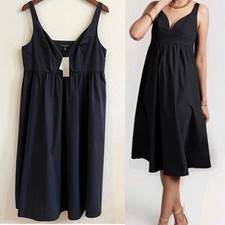 NEW Banana Republic Black Poplin Cotton Empire Waist Midi Dress Size 12P