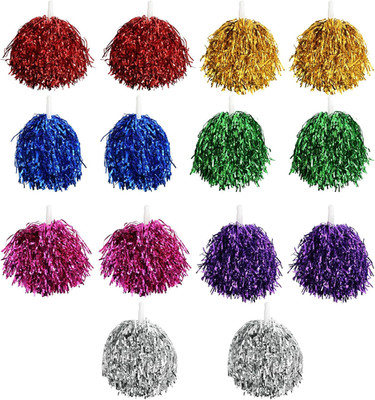 Cheerleader Pompons Set 14-teilig für Sport, Tanz & Partys in 7 Farben