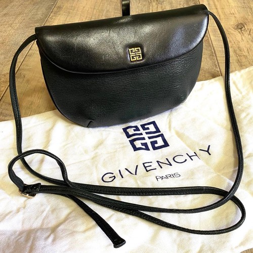 GIVENCHY 4G Logo Shoulder Bag Pochette Leather Black Vintage Made in Japan Used