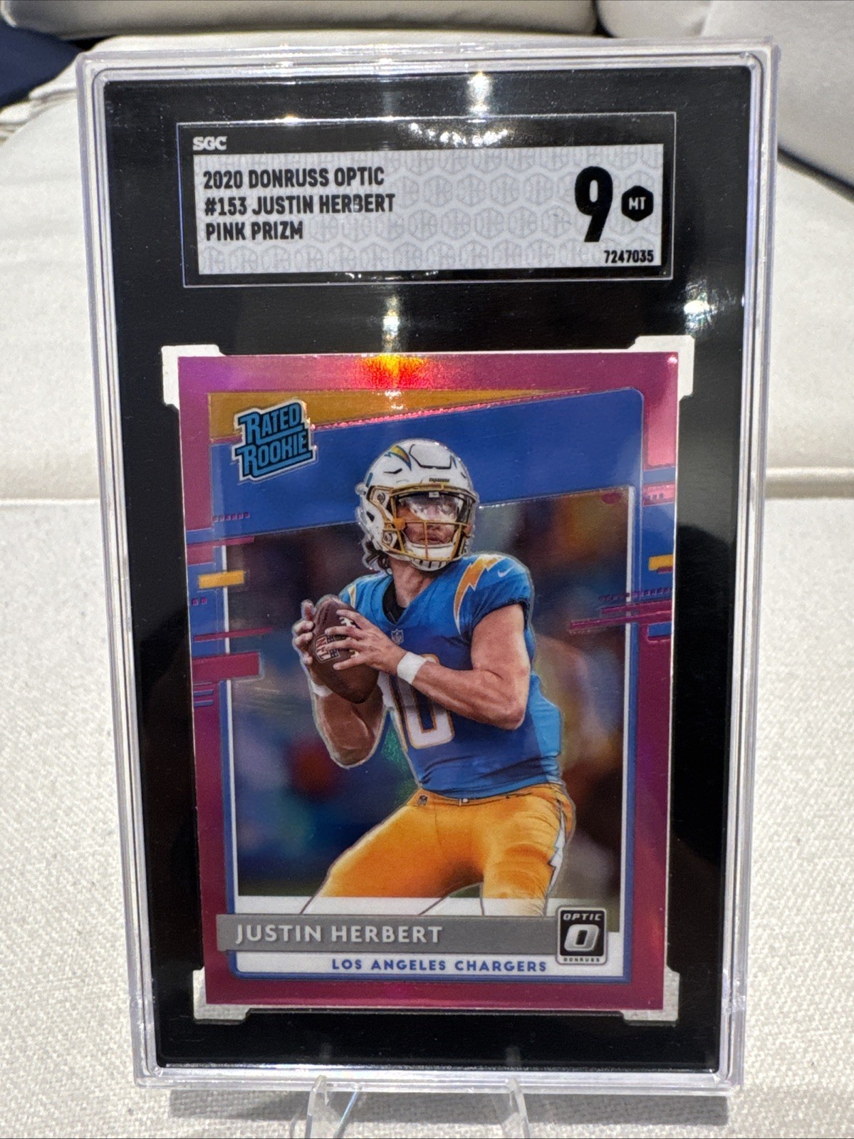 2020 Donruss Optic Justin Herbert Pink Prizm Rookie Card SGC 9