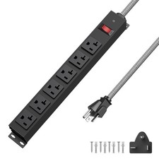 6 Outlet Metal Power Strip Surge Protector 20 Amp 520R TPlug 6 FT Cord