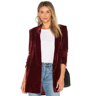 BLUEMING Velvet Blazer Women Tailored Slim Fit Fashion Casual Chic Open Front
