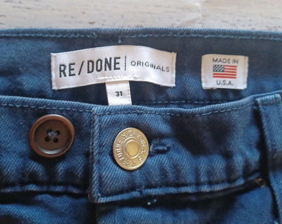 RE/DONE ORIGINALS SZ 31 (32W×27) HI-RISE STOVE PIPE 70's FLARE MADE IN USA EUC 