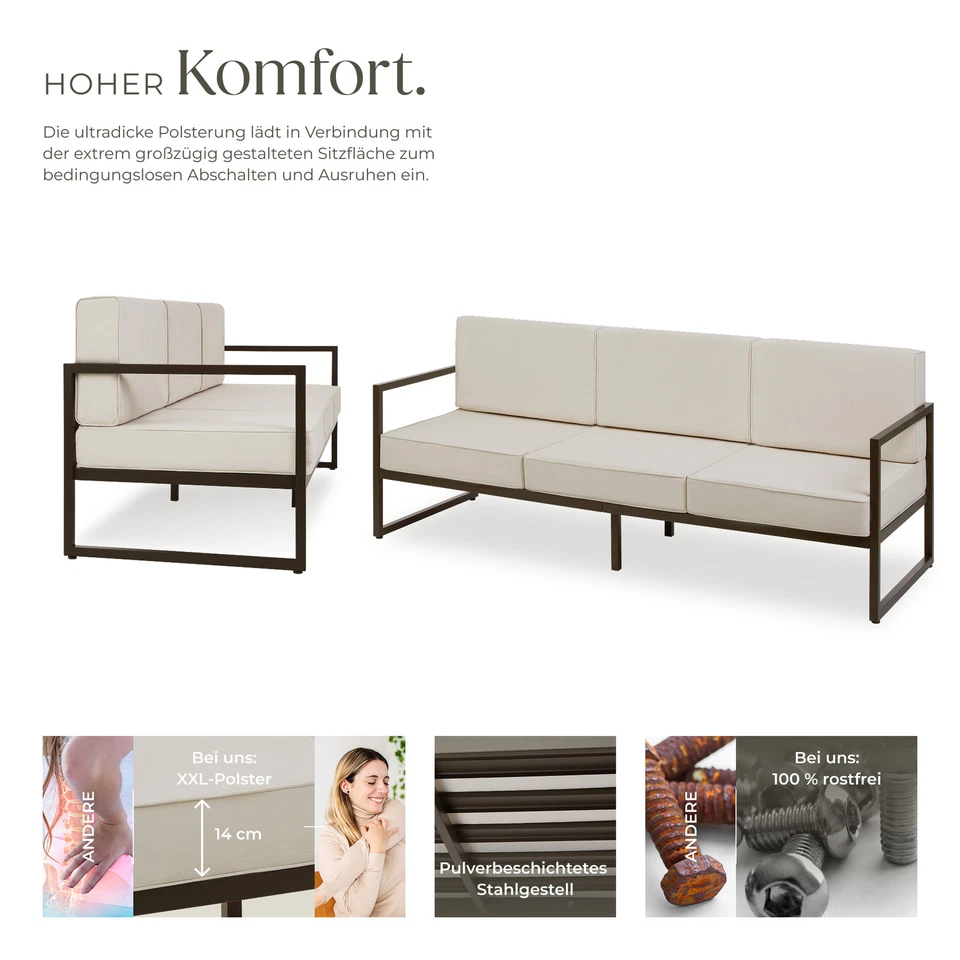 Gartensofa Loungesofa Gartenmöbel 3-Sitzer Outdoorsofa 350kg wasserabweisend - Bild 4 von 4