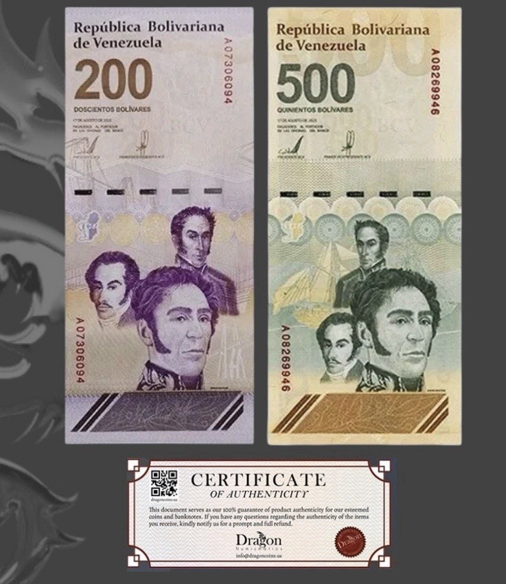 Venezuela 500 & 200 Digitales qty 1 2023 UNC Set million