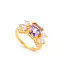 Natural Amethyst Octagon Shape Ring Solid Silver Gold Fill Jewelry