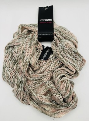 Steve Madden Open Knit Infinity Loop Scarf Pink Gray Ivory Metallic NWT