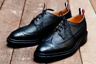 Men Bespoke Handmade Grain Leather Black Oxford Brogue Wingtip Derby Shoes 7-17