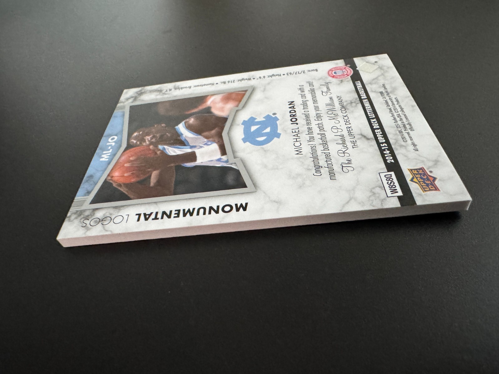 2014 UD Lettermen /15 Michael Jordan Monumental Logos Patch - position 15 in set view 18