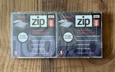 2 iomega Zip 100 Disks Formatted for IBM Compatibles Sealed NOS