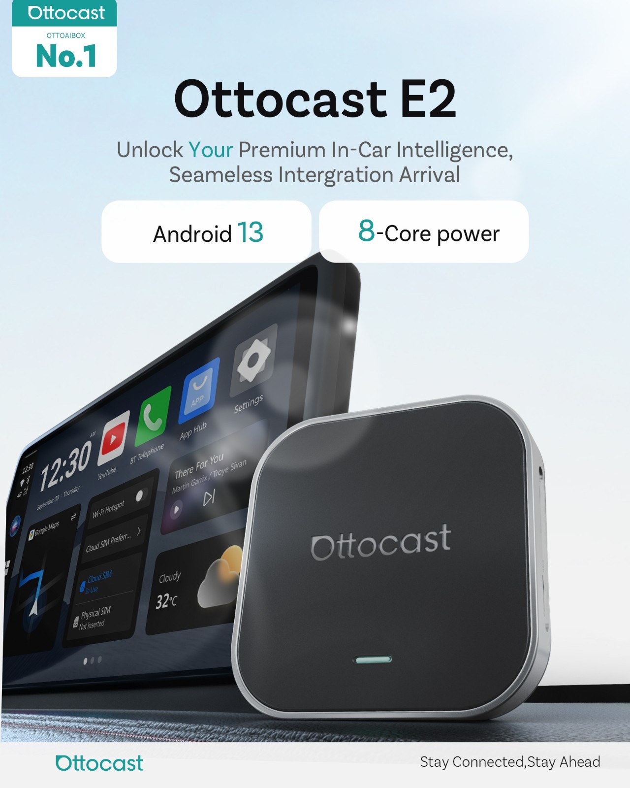 NEW Ottocast E2 Android AIBox Wireless Carplay & Android Auto w/Youtube+TK 4+64G