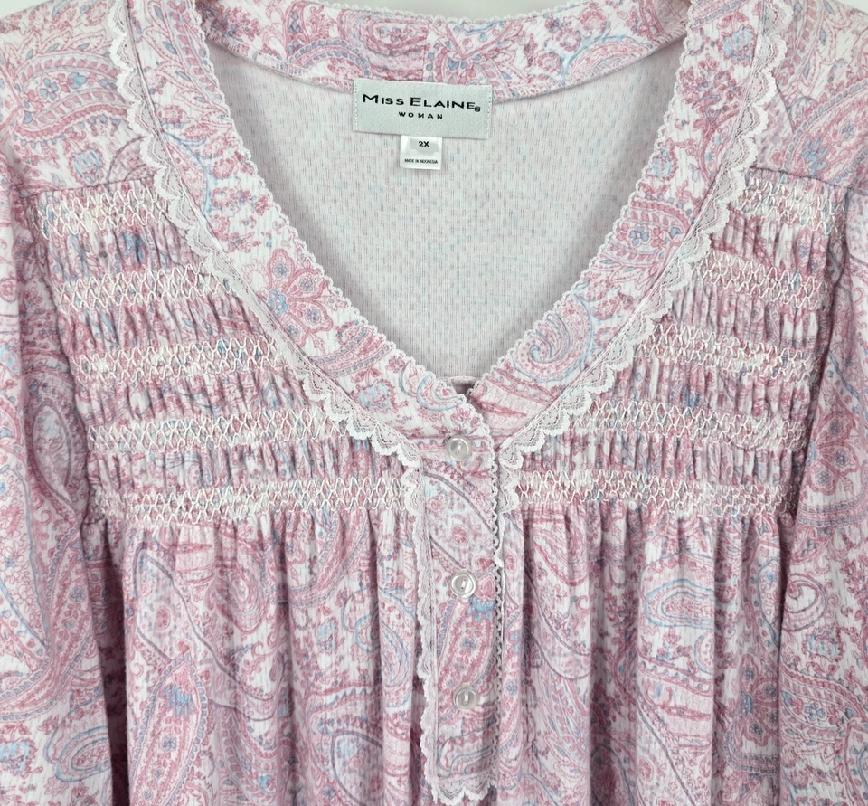 Nuevo sin etiquetas Camisón Miss Elaine 2X Rosa Paisley Suave Largo Pradera Abuela Casa Núcleo Foto 2 de 4
