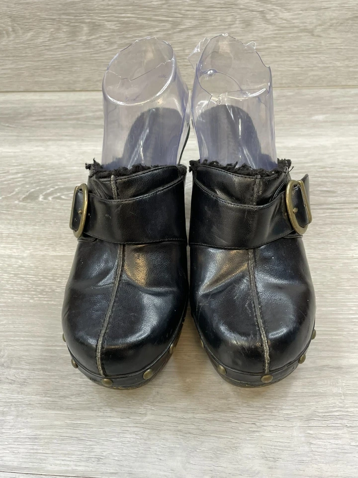 Bongo Vicki Women's 8 Black Mule Leather Shoes Clog Studded VTG Y2K Chunky Boho - Image 2 of 4