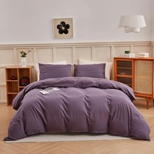 ECOCOTT Lilac Purple Duvet Cover Queen, 100 Washed Cotton 3 Piece Duvet Cove...