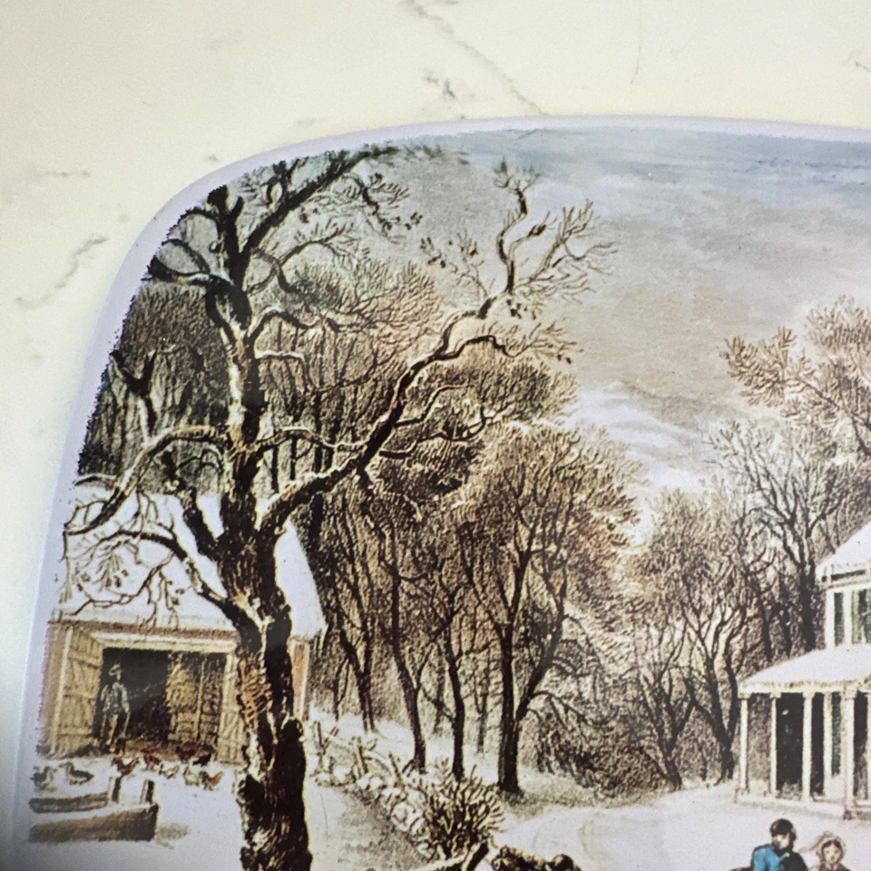 Currier And Ives Trivet Respaldo de Corcho American Homestead Invierno 10x8" Foto 3 de 4