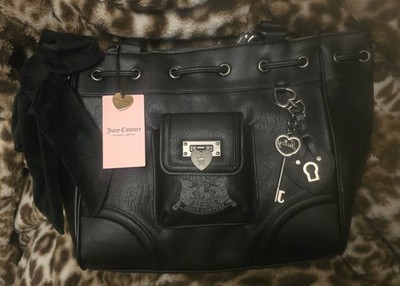 Juicy Couture Royal to Juicy Black Daydreamer Tote Key Lock Charm Gothic