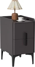 VICITON Narrow Nightstand with 2 Drawers, Side Table Leather Dark Grey 