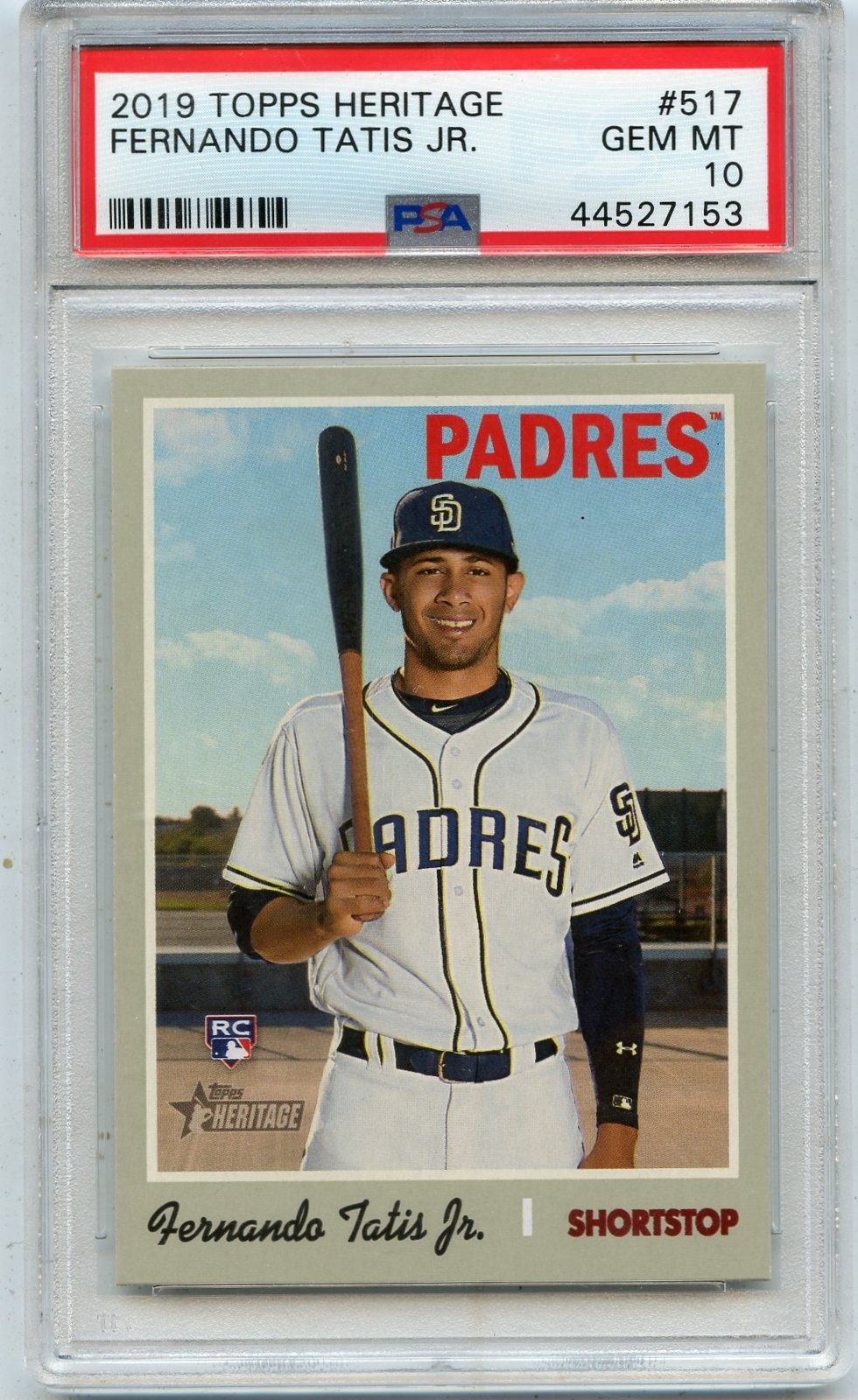 2019 TOPPS HERITAGE #517 FERNANDO TATIS JR. ROOKIE CARD RC PADRES - PSA 10 (153)