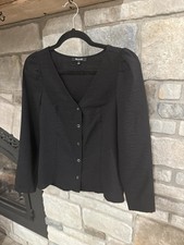 Madewell Westover Top Black Check V-Neck Button Front Long Sleeve Blouse Size 0