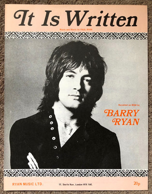 IT IS WRITTEN - Barry Ryan - 1971 UK sheet music