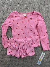 Cat  Jack Sleepwear Girls Youth XS 4/5 Pink Christmas Waffle Knit Pajama Set