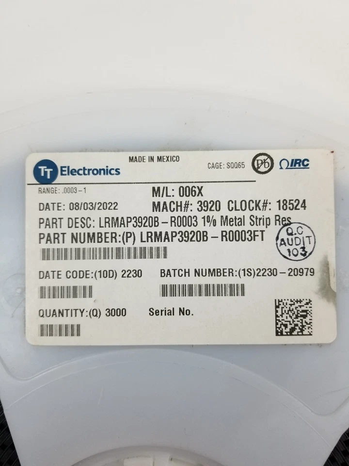 3000 TT Electronics LRMAP3920B-R0003FT Chip Resistors Surface Mount 300 µOhm NEW - Image 3 of 4