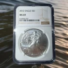 2012 $1 AMERICAN SILVER EAGLE NGC MS69 CLASSIC BROWN LABEL