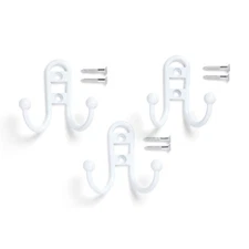 Double Hook White Metal Hooks for Towels and Coats 10 lbs Capacity 3 Pack