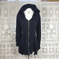 Wearables XCVI Black Full Zip Asymmetric Hoodie Sz M Boho Lagenlook Grunge