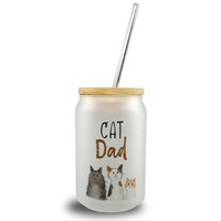 Cat Dad Trinkglas Mit Bambusdeckel Mit Spruch