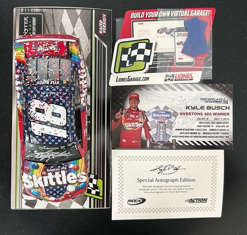 Kyle Busch Skittles RWB 2018 Chicagoland Raced Win Autograph Lionel COA 65/84