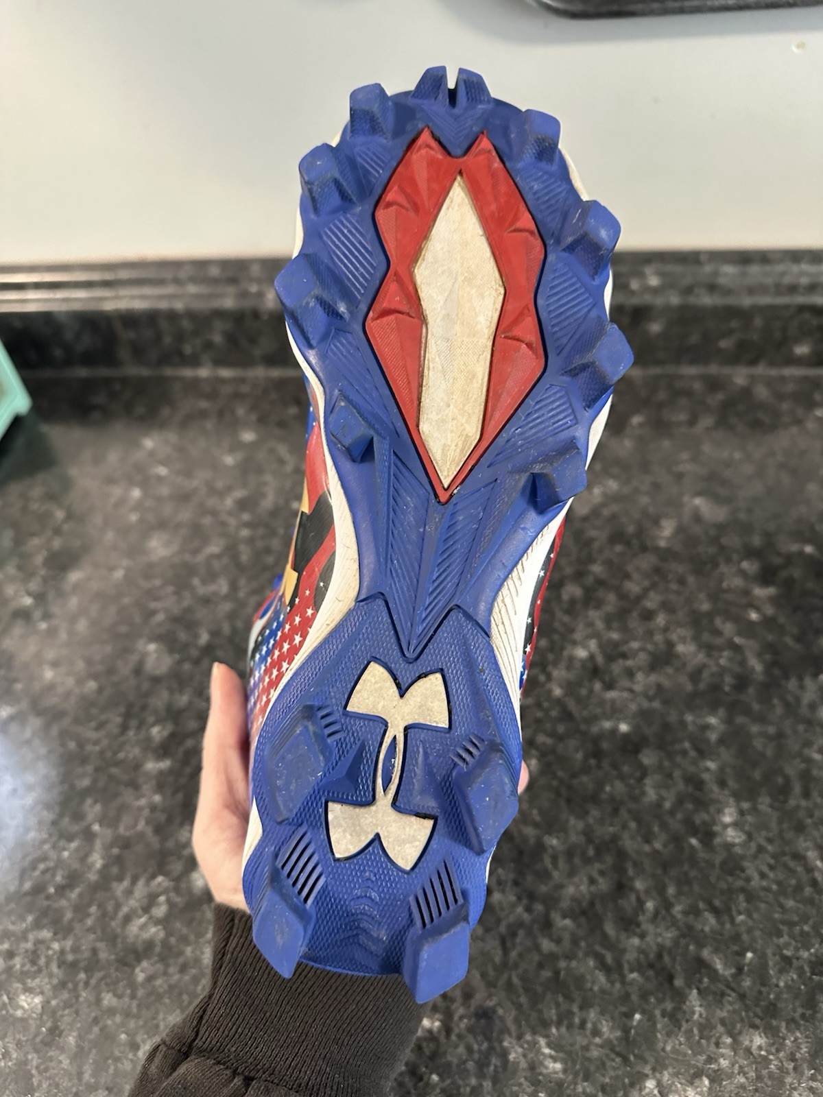 Under Armour UA Spotlight Franchise 4 RM Football Cleats Size 6Y Flag USA Blue thumbnail 7