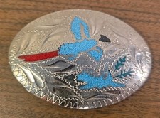 Southwestern Peyote Bird Turquoise Coral Stone Inlay Native American Belt Buckle