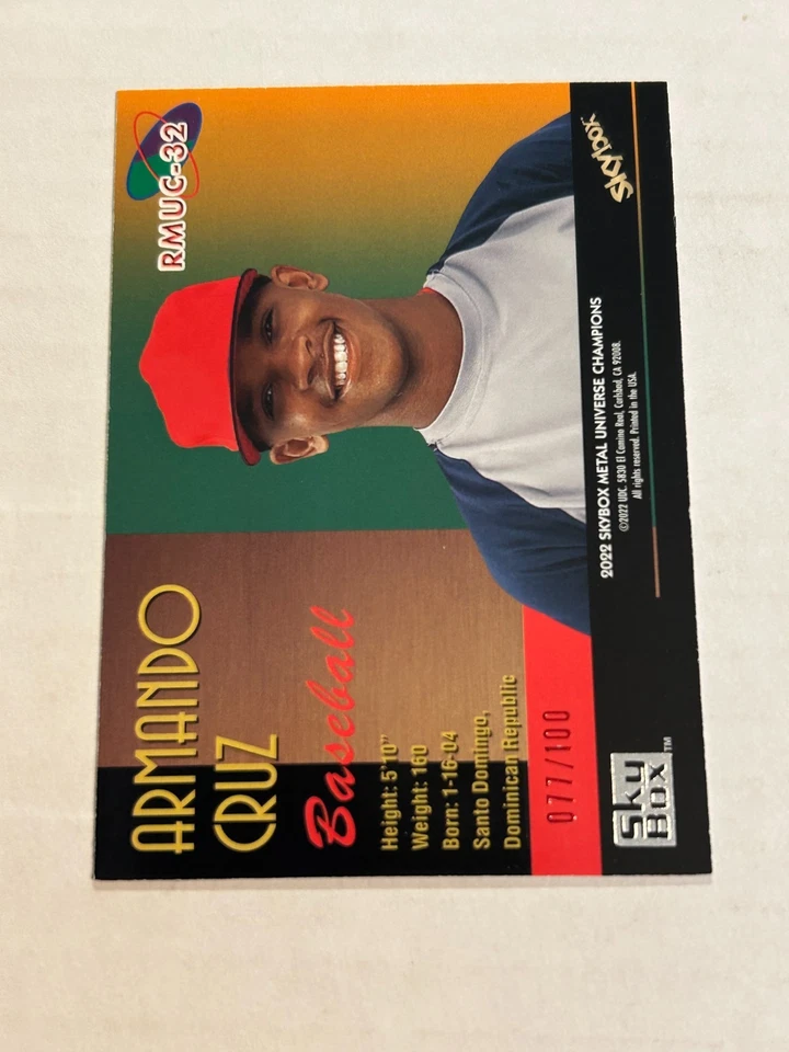 2022 Skybox Metal Universe Armando Cruz 77/100 PMG Precious Metal Gems Red SSP - Image 2 of 2